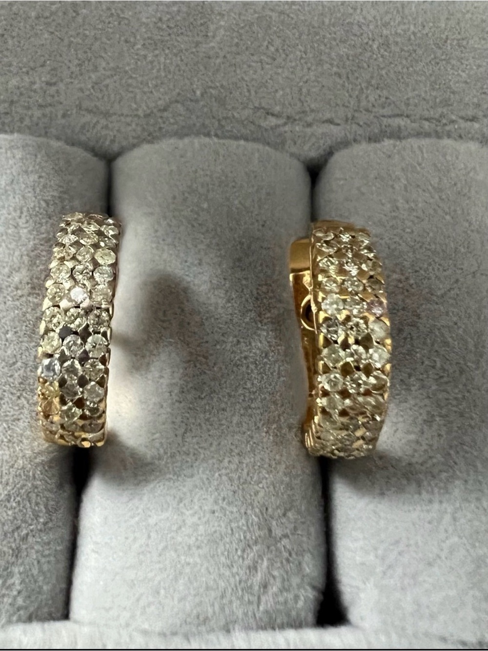 14k yellow gold hoop ,Natural Diamond Huggie Earrings